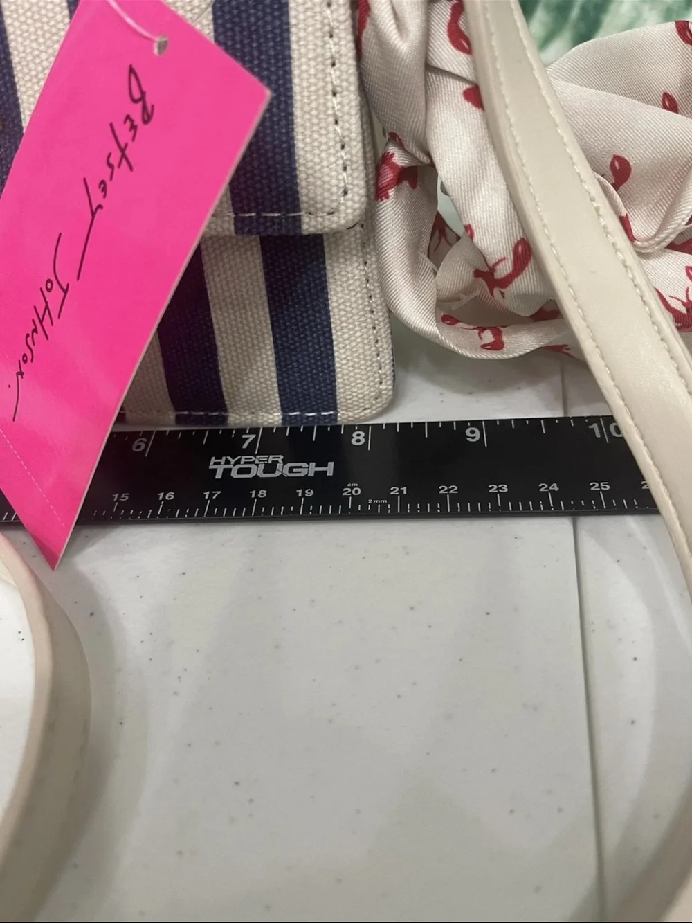 Betsey Johnson Navy & Cream Striped Shoulder Bag with Scarf Accent